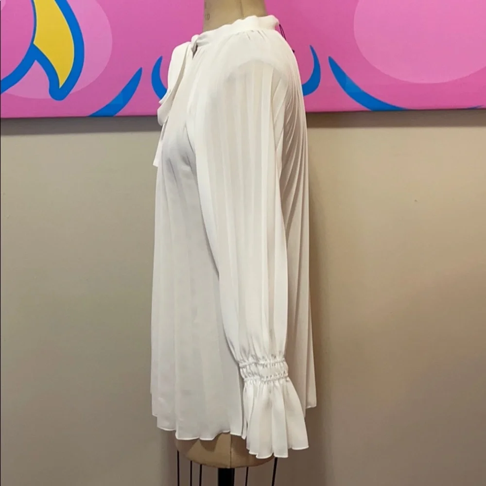 Zara White Pleated Ruffle Sleeve Blouse NWT_7